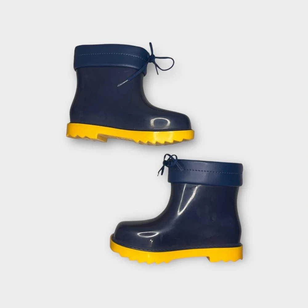 Mini Melissa Navy Blue Yellow Bottom Rain Boots